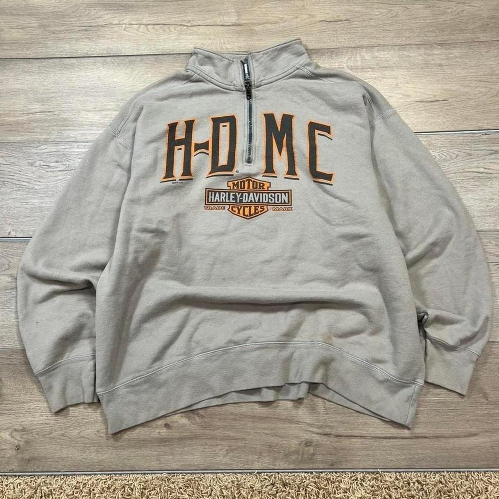 Harley-Davidson Quarter Zip Sweatshirt Mens Grey Smoky Mountain Tennessee H-DMC